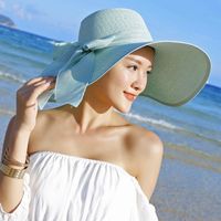Women's Basic Solid Color Bowknot Flat Eaves Sun Hat main image 4