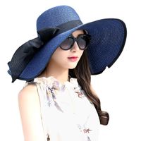Women's Basic Solid Color Bowknot Flat Eaves Sun Hat main image 2