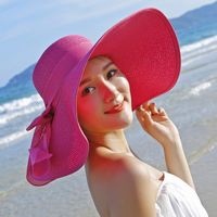 Women's Basic Solid Color Bowknot Flat Eaves Sun Hat sku image 2