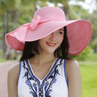 Women's Basic Solid Color Bowknot Flat Eaves Sun Hat sku image 7