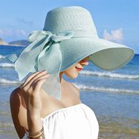 Women's Basic Solid Color Bowknot Flat Eaves Sun Hat sku image 4
