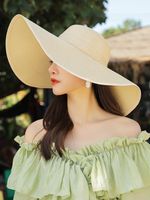 Women's Basic Solid Color Bowknot Side Of Fungus Straw Hat main image 4