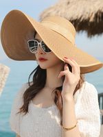 Women's Basic Solid Color Bowknot Side Of Fungus Straw Hat main image 3