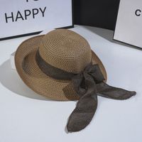 Women's Vintage Style Bow Knot Hollow Out Crimping Straw Hat sku image 1