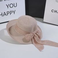 Women's Vintage Style Bow Knot Hollow Out Crimping Straw Hat sku image 5
