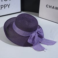 Women's Vintage Style Bow Knot Hollow Out Crimping Straw Hat sku image 4