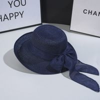Women's Vintage Style Bow Knot Hollow Out Crimping Straw Hat sku image 3