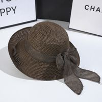 Women's Vintage Style Bow Knot Hollow Out Crimping Straw Hat sku image 6