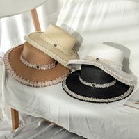 Women's Vintage Style Color Block Lace Flat Eaves Straw Hat main image 1