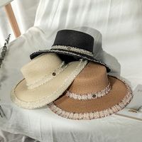 Women's Vintage Style Color Block Lace Flat Eaves Straw Hat main image 3