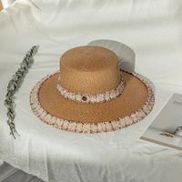 Women's Vintage Style Color Block Lace Flat Eaves Straw Hat sku image 1