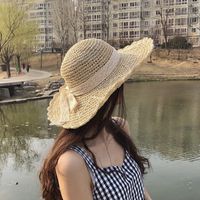 Women's Simple Style Plaid Bowknot Flat Eaves Straw Hat main image 5