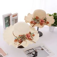 Femmes Style Vintage Fleur Grand Avant-toit Chapeau De Paille main image 1