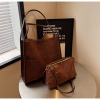 Women's Large Pu Leather Solid Color Vintage Style Square Magnetic Buckle Tote Bag sku image 2