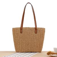 Women's Large Straw Solid Color Vintage Style Shell String Underarm Bag sku image 1