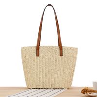 Women's Large Straw Solid Color Vintage Style Shell String Underarm Bag sku image 2
