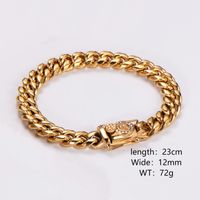 Hip-Hop Rock Cool Style Lion Solid Color Stainless Steel Plating Inlay Rhinestones 18K Gold Plated Unisex Bracelets Necklace main image 2
