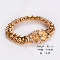 Hip-Hop Rock Cool Style Lion Solid Color Stainless Steel Plating Inlay Rhinestones 18K Gold Plated Unisex Bracelets Necklace main image 5