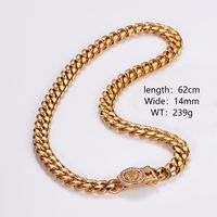 Hip-Hop Rock Cool Style Lion Solid Color Stainless Steel Plating Inlay Rhinestones 18K Gold Plated Unisex Bracelets Necklace main image 6
