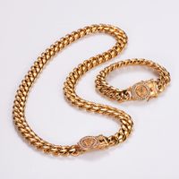 Hip-Hop Rock Cool Style Lion Solid Color Stainless Steel Plating Inlay Rhinestones 18K Gold Plated Unisex Bracelets Necklace main image 4