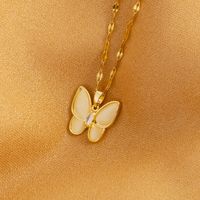 Stainless Steel 18K Gold Plated Elegant Simple Style Plating Inlay Butterfly Opal Zircon Pendant Necklace main image 4