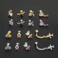 1 Piece Ig Style Simple Style Water Droplets Heart Shape Airplane Plating Inlay Brass Zircon 18k Gold Plated White Gold Plated Ear Studs main image 5