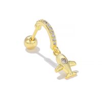 1 Piece Ig Style Simple Style Water Droplets Heart Shape Airplane Plating Inlay Brass Zircon 18k Gold Plated White Gold Plated Ear Studs main image 6
