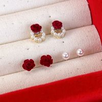 Wholesale Jewelry Simple Style Flower Alloy Pearl Inlay Earrings main image 1