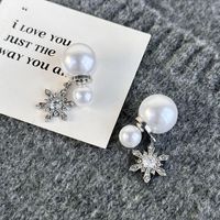 1 Pair Elegant Snowflake Imitation Pearl Alloy Drop Earrings main image 6