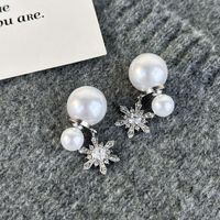 1 Pair Elegant Snowflake Imitation Pearl Alloy Drop Earrings main image 10