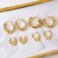 1 Set 1 Pair Lady Heart Shape Bow Knot Plating Mesh 304 Stainless Steel 18K Gold Plated Hoop Earrings sku image 5