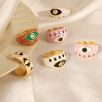 Vacation Simple Style Eye Copper Enamel Plating Inlay Zircon 18k Gold Plated Open Rings main image 1
