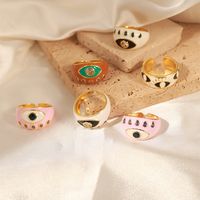 Vacation Simple Style Eye Copper Enamel Plating Inlay Zircon 18k Gold Plated Open Rings main image 3
