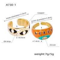 Vacation Simple Style Eye Copper Enamel Plating Inlay Zircon 18k Gold Plated Open Rings main image 2
