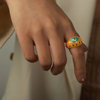 Vacation Simple Style Eye Copper Enamel Plating Inlay Zircon 18k Gold Plated Open Rings sku image 3