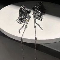 1 Pair Elegant Glam Butterfly Rhinestone Tassel Alloy Silver Plated Drop Earrings sku image 1