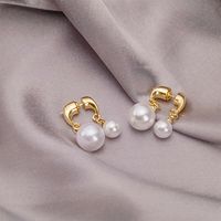 1 Pair Elegant Round Imitation Pearl Copper Drop Earrings main image 3