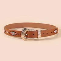 Casual Ethnic Style Flower Argyle Pu Leather Embroidery Women's Leather Belts main image 3