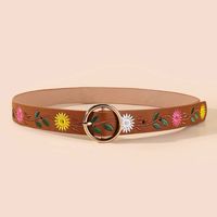 Casual Ethnic Style Flower Argyle Pu Leather Embroidery Women's Leather Belts main image 5