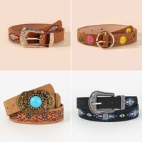 Casual Ethnic Style Flower Argyle Pu Leather Embroidery Women's Leather Belts main image 1