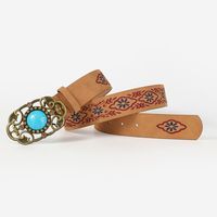 Casual Ethnic Style Flower Argyle Pu Leather Embroidery Women's Leather Belts sku image 4