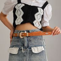 Casual Ethnic Style Flower Argyle Pu Leather Embroidery Women's Leather Belts main image 8