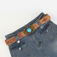 Casual Ethnic Style Flower Argyle Pu Leather Embroidery Women's Leather Belts main image 9