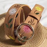 Casual Ethnic Style Flower Argyle Pu Leather Embroidery Women's Leather Belts sku image 1