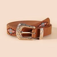 Casual Ethnic Style Flower Argyle Pu Leather Embroidery Women's Leather Belts sku image 2