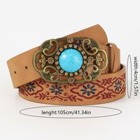 Casual Ethnic Style Flower Argyle Pu Leather Embroidery Women's Leather Belts main image 2