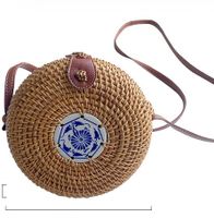 Women's Small Straw Solid Color Vintage Style Ethnic Style Round Hook Loop Bucket Bag sku image 6
