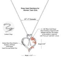 304 Stainless Steel Copper Elegant Simple Style Hollow Out Inlay Letter Heart Shape Rose Zircon Pendant Necklace main image 2