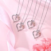 304 Stainless Steel Copper Elegant Simple Style Hollow Out Inlay Letter Heart Shape Rose Zircon Pendant Necklace main image 4