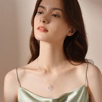 304 Stainless Steel Copper Elegant Simple Style Hollow Out Inlay Letter Heart Shape Rose Zircon Pendant Necklace main image 7
